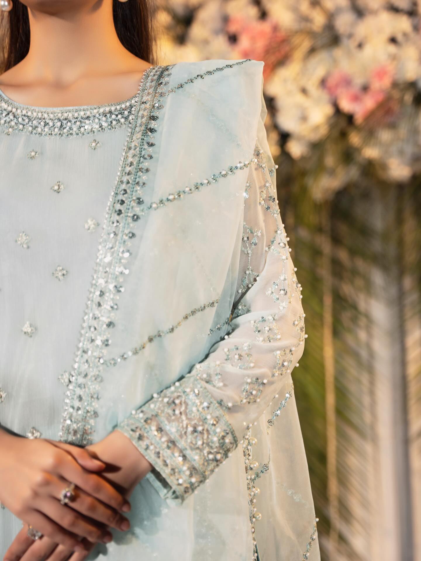 Luxury Chiffon Side Button Long Shirt 3PC