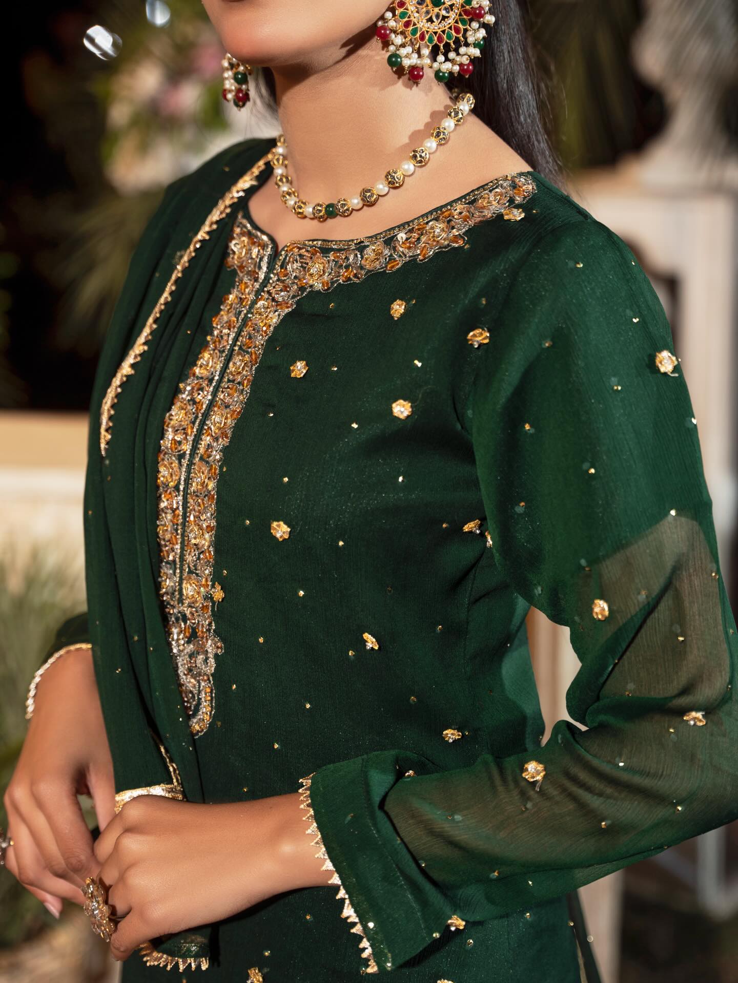 3PC Chiffon Embellished Sharara Set