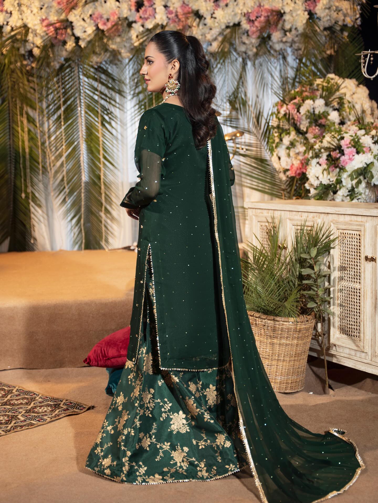 3PC Chiffon Embellished Sharara Set