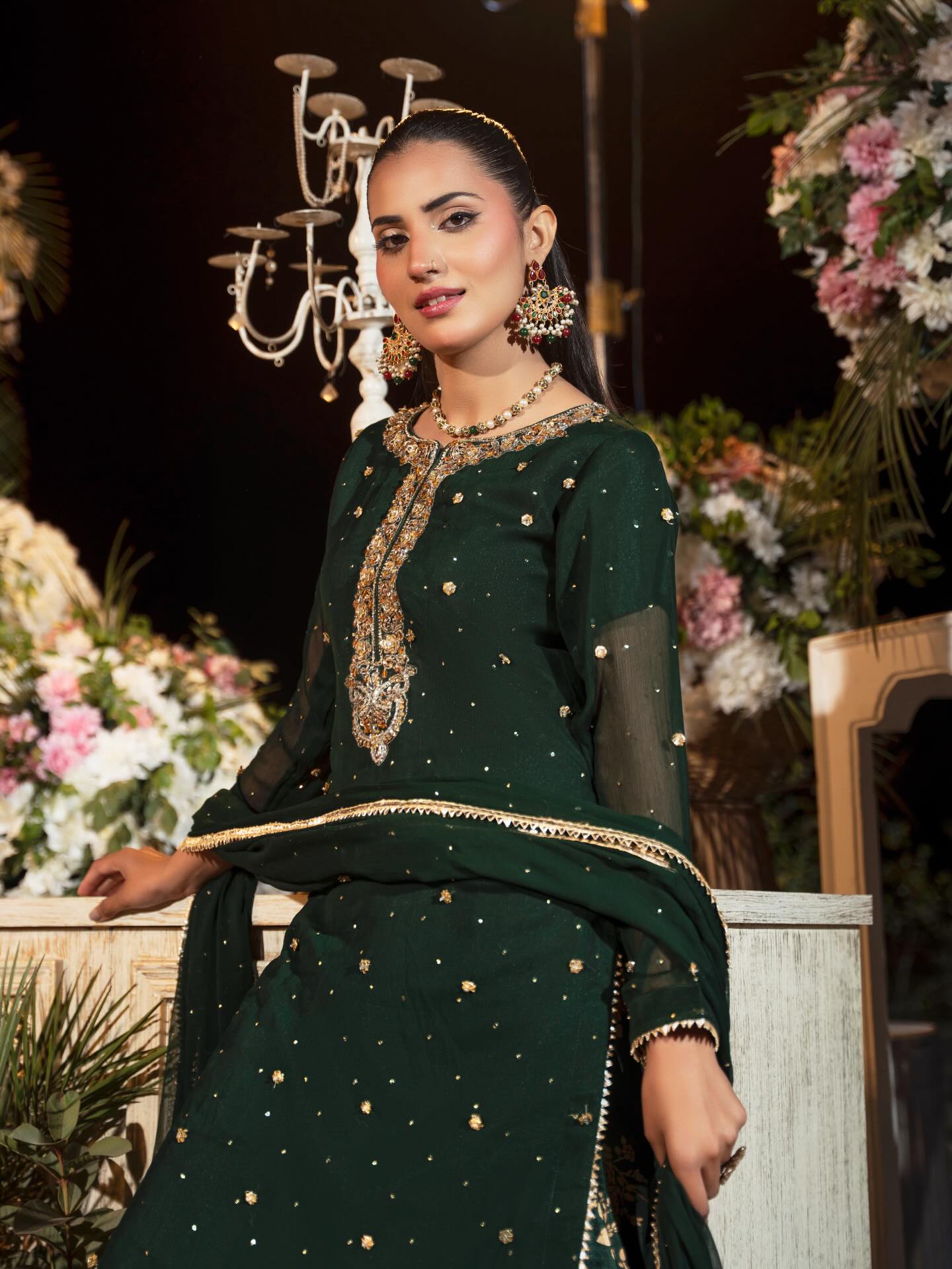 3PC Chiffon Embellished Sharara Set