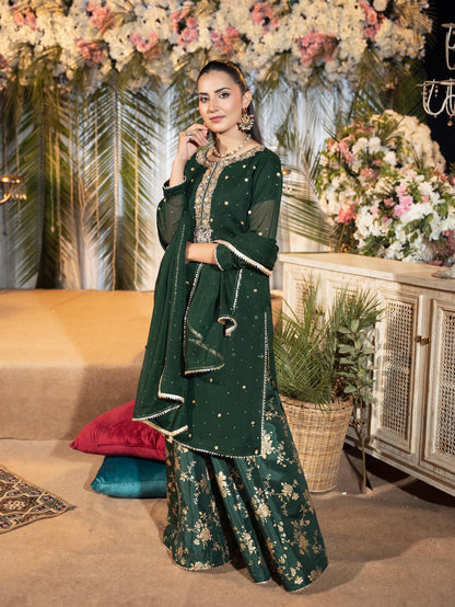 3PC Chiffon Embellished Sharara Set