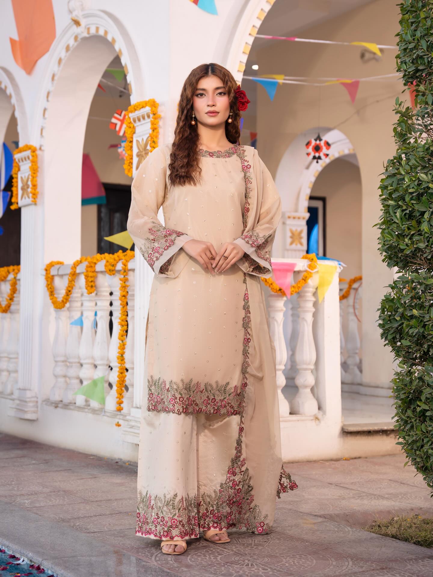 Multi Cut Work Chiffon 3PC with Chiffon Duptta