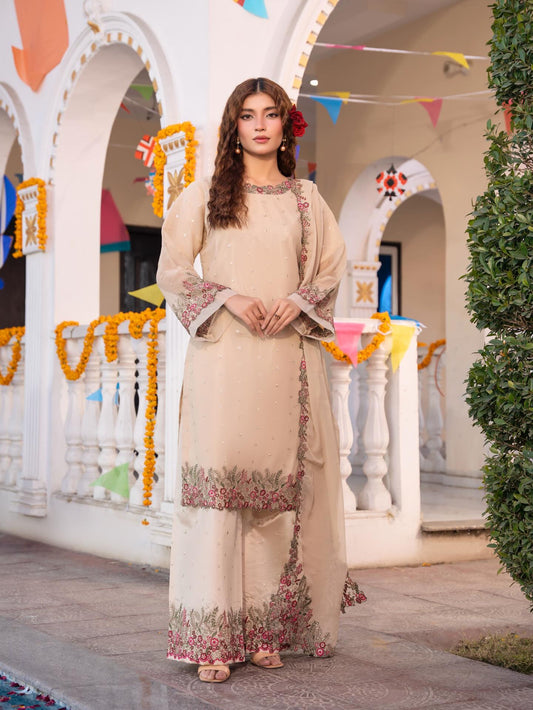 Multi Cut Work Chiffon 3PC with Chiffon Duptta