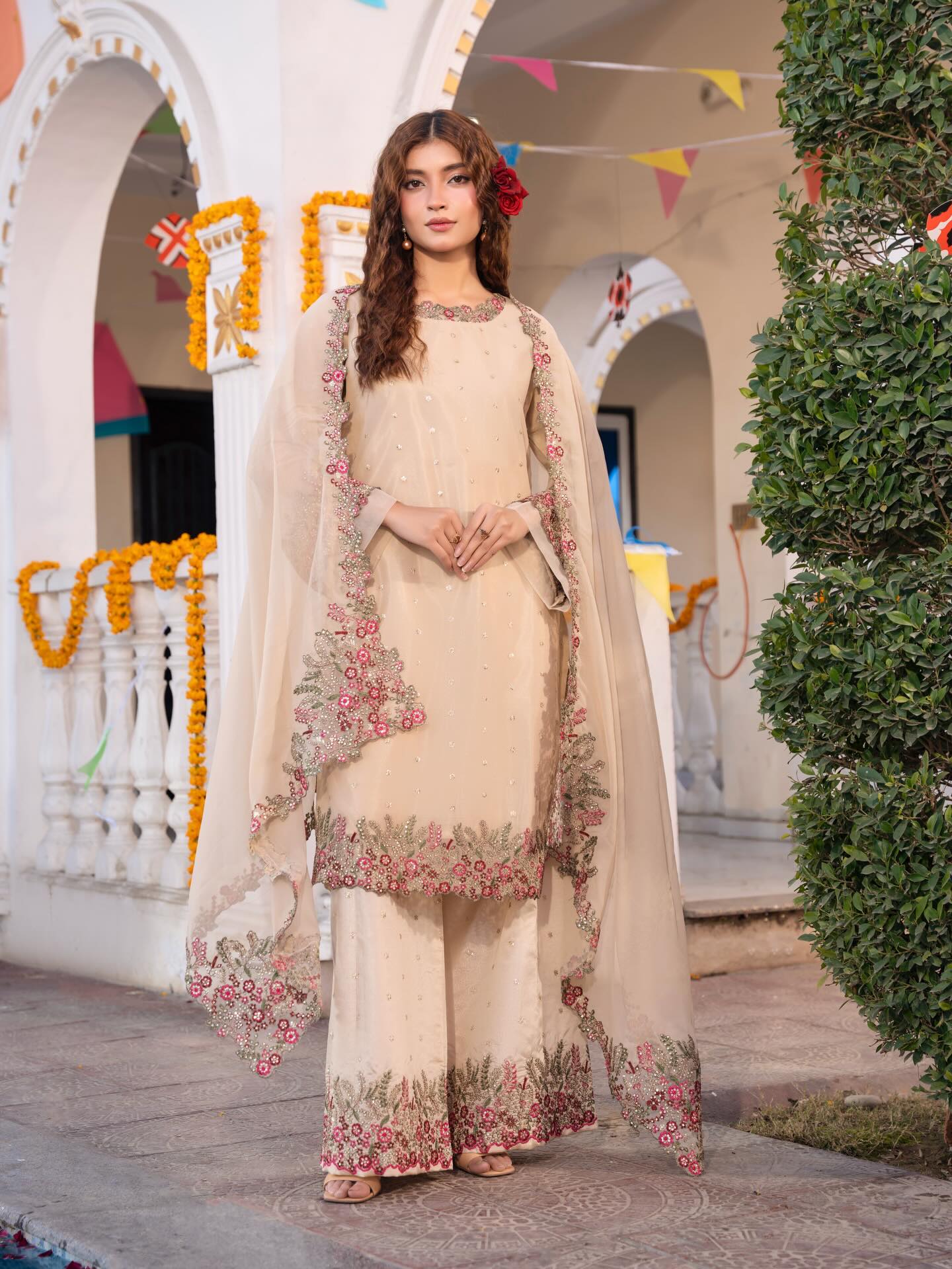 Multi Cut Work Chiffon 3PC with Chiffon Duptta