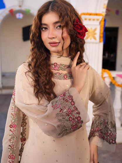 Multi Cut Work Chiffon 3PC with Chiffon Duptta