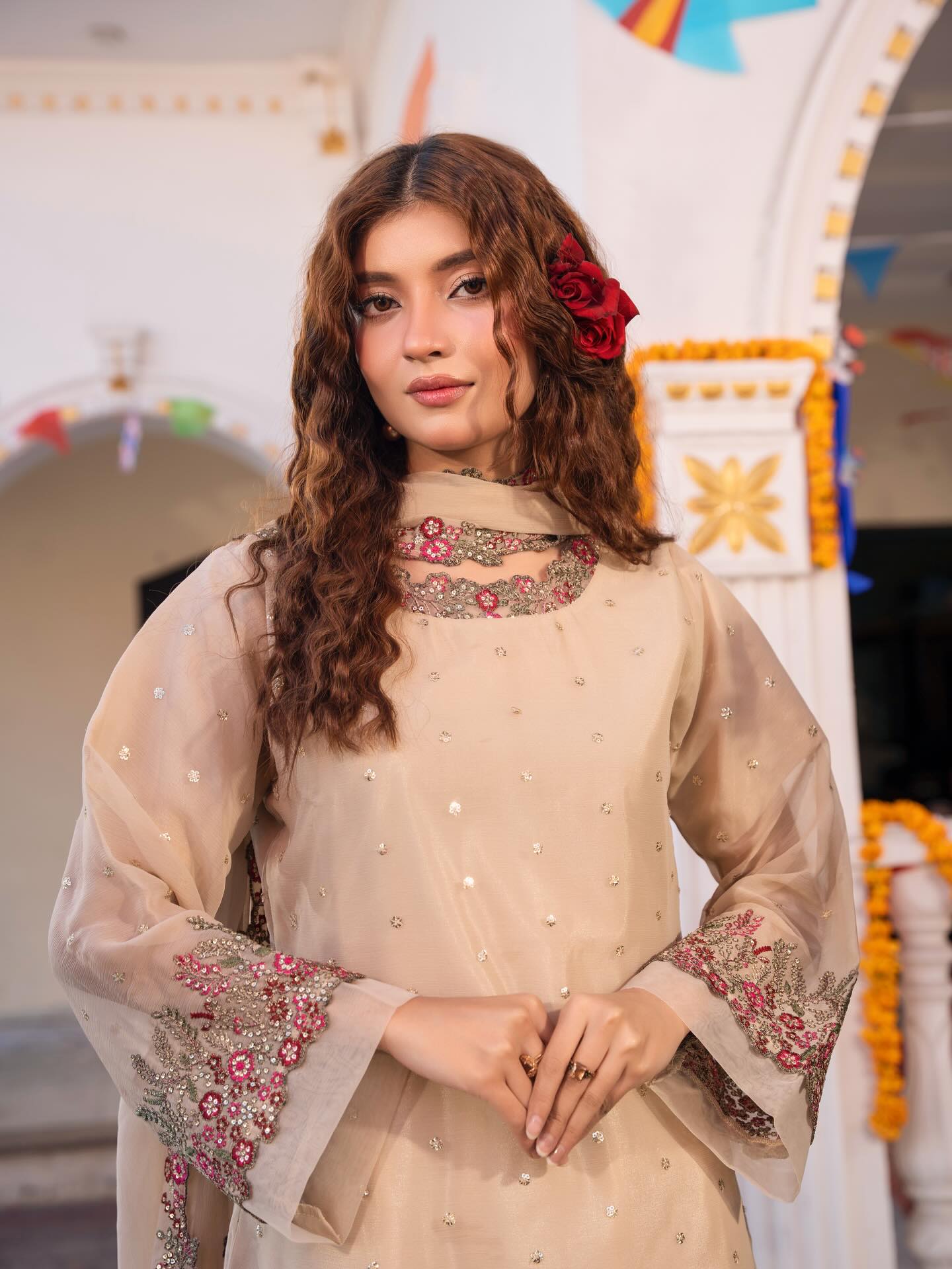 Multi Cut Work Chiffon 3PC with Chiffon Duptta