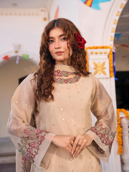 Multi Cut Work Chiffon 3PC with Chiffon Duptta