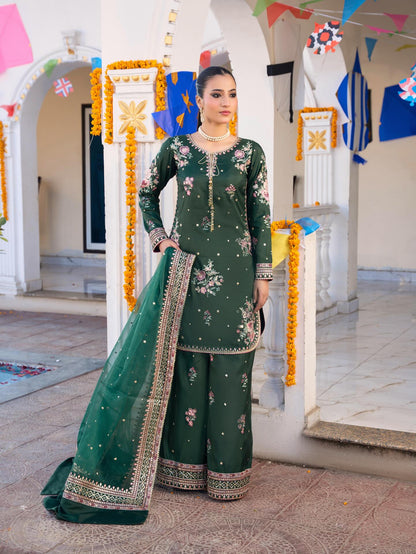 3pc Silk Round Border with Bell Bottom