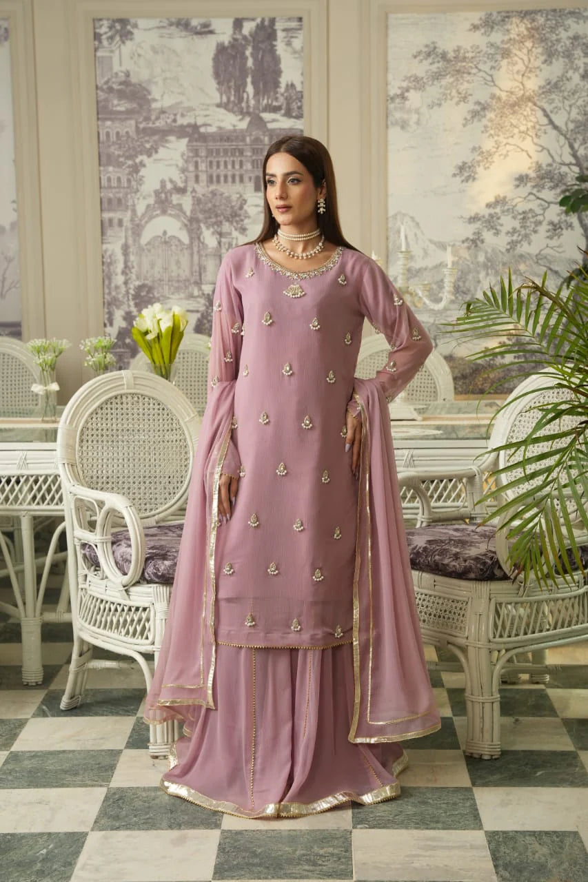 Dabka Pearl Chiffon Sharara Set