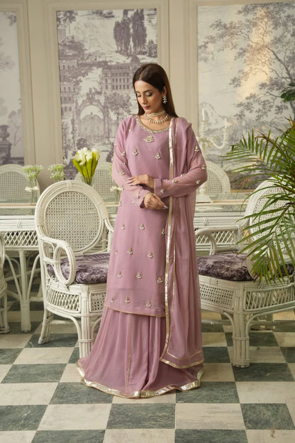 Dabka Pearl Chiffon Sharara Set