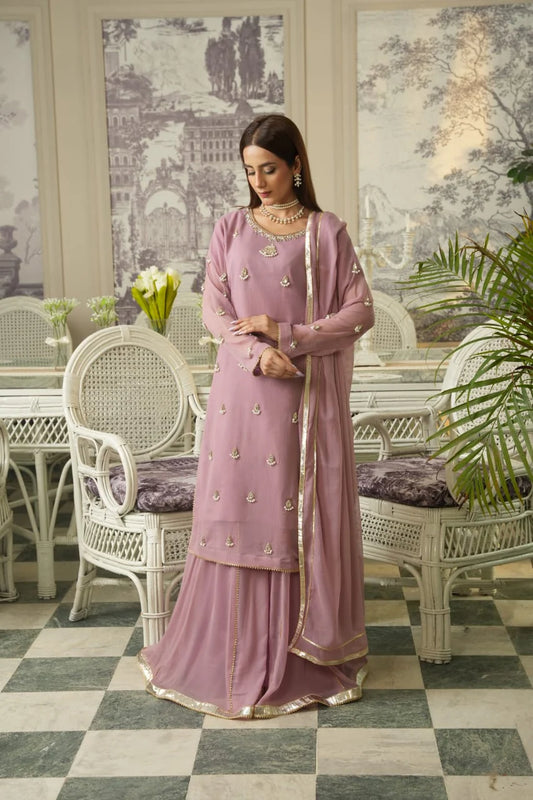 Dabka Pearl Chiffon Sharara Set