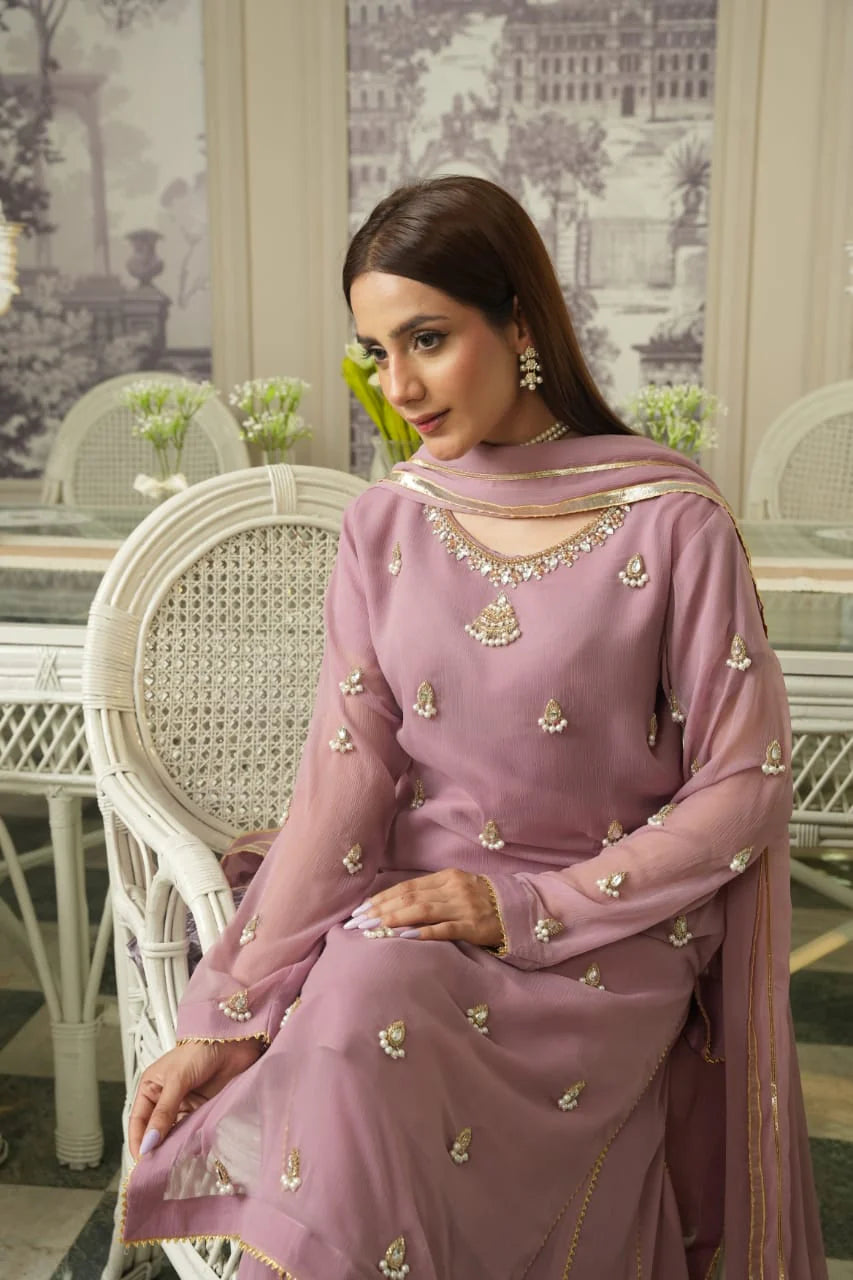 Dabka Pearl Chiffon Sharara Set