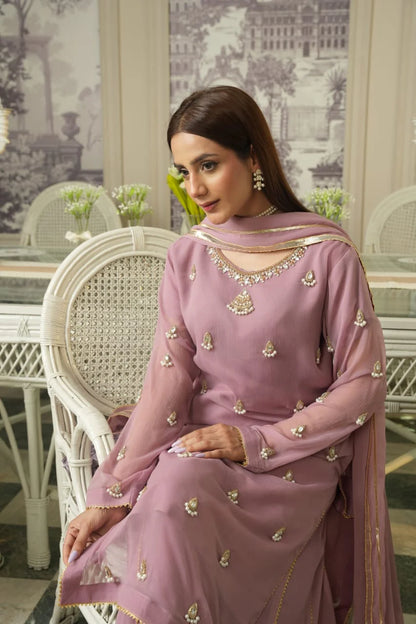 Dabka Pearl Chiffon Sharara Set