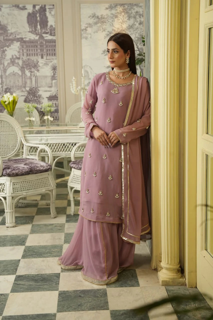 Dabka Pearl Chiffon Sharara Set